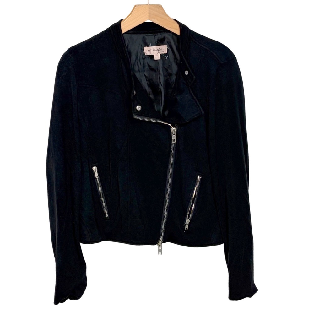Philosophy Republic Clothing Black Moto Jacket Zipper Detail Women's L Chic
